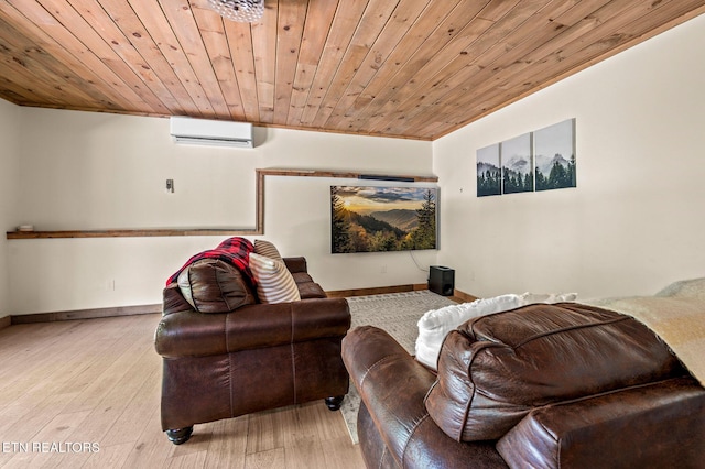 3719 Clabo Mountain Ln, Sevierville, TN 37862 - living room featuring a wall mounted air conditioner, wooden ceiling, and hardwood / wood-style flooring