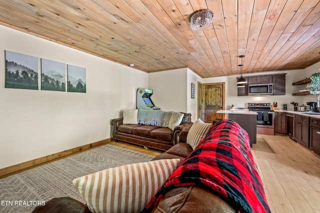 3719 Clabo Mountain Ln, Sevierville, TN 37862 - living area featuring wooden ceiling, light wood-style flooring, and ornamental molding