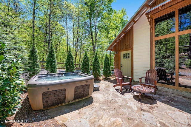 3719 Clabo Mountain Ln, Sevierville, TN 37862 - view of patio featuring a hot tub and an outdoor fire pit