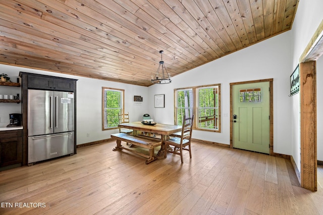 3719 Clabo Mountain Ln, Sevierville, TN 37862 - dining space featuring lofted ceiling, healthy amount of natural light, wooden ceiling, and light wood-style flooring