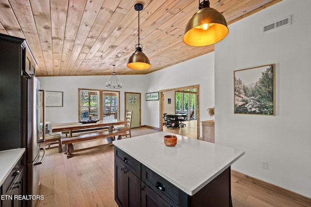 3719 Clabo Mountain Ln, Sevierville, TN 37862 - kitchen featuring wooden ceiling, healthy amount of natural light, light countertops, light wood finished floors, and decorative light fixtures