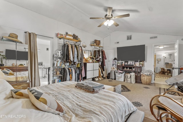 carpeted bedroom featuring vaulted ceiling