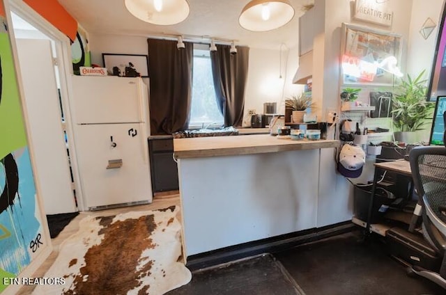 kitchen with white fridge