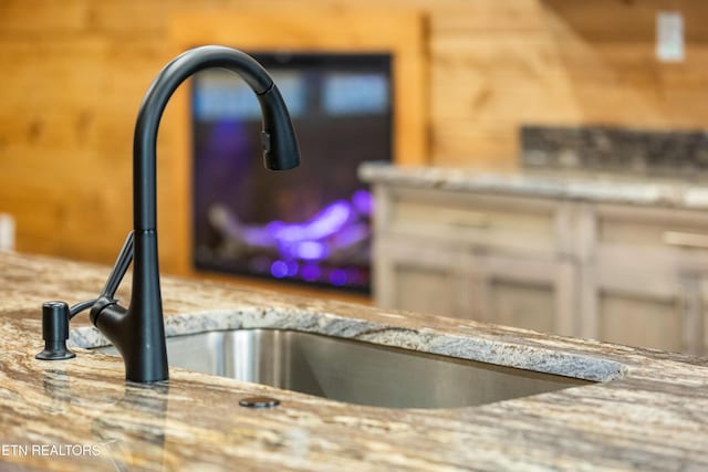 interior details featuring stone counters and sink