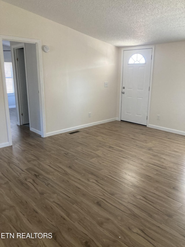 foyer featuring a textured ceiling, dark hardwood / wood-style flooring, and plenty of natural light