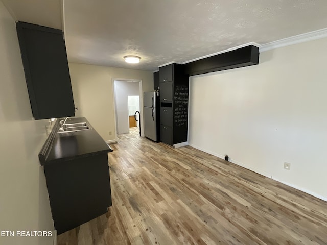 interior space featuring crown molding, light wood-type flooring, and sink