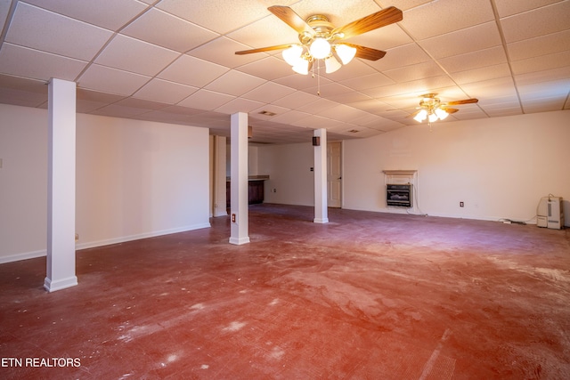 basement with ceiling fan