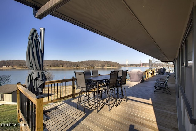 wooden deck with a water view