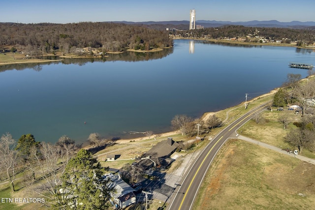 aerial view with a water and mountain view