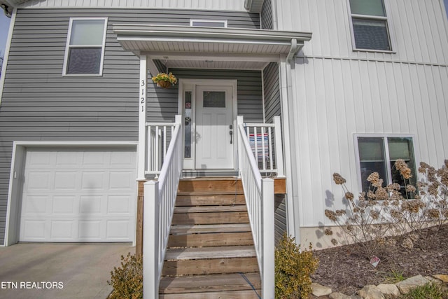 property entrance featuring a garage