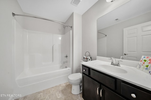 full bathroom featuring shower / tub combination, vanity, and toilet