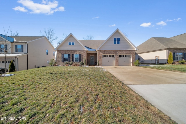 view of front facade with a front lawn and a garage