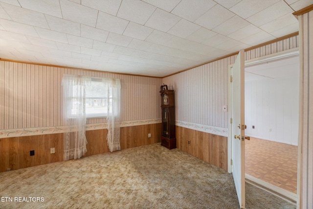 spare room featuring wood walls and parquet floors