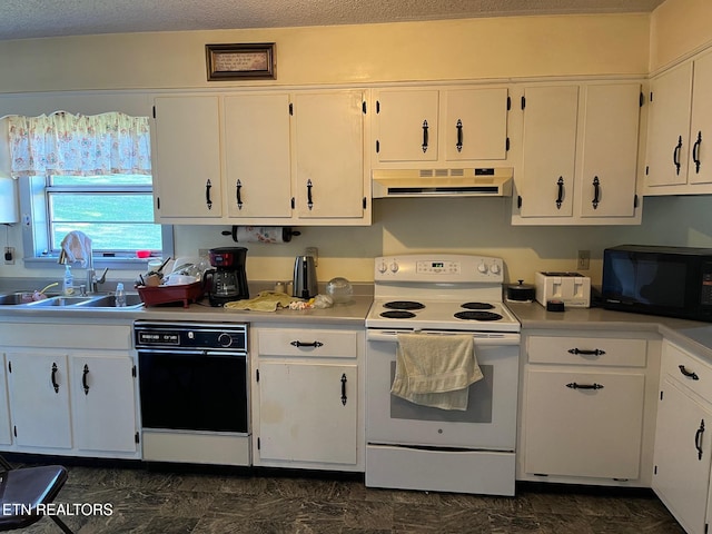 kitchen featuring white cabinets, sink, and black appliances