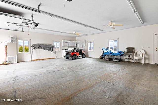 garage featuring ceiling fan