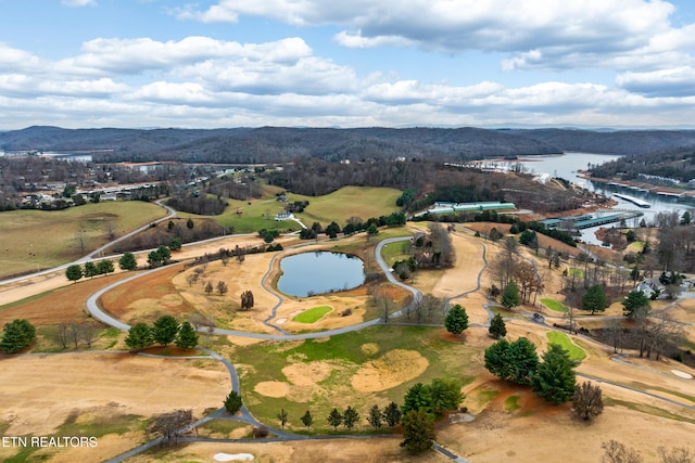 birds eye view of property featuring a water and mountain view