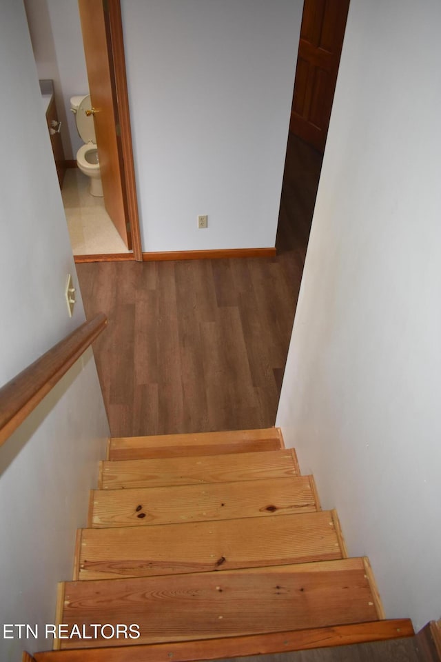 staircase featuring hardwood / wood-style flooring