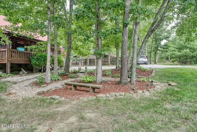 view of yard with a wooden deck