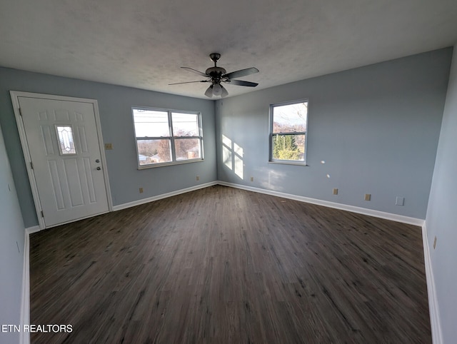 entryway featuring ceiling fan, plenty of natural light, and dark hardwood / wood-style floors