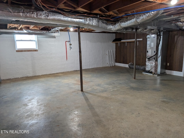 basement with heating unit