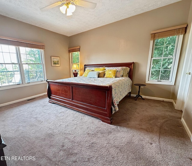 1132 E Foothills Dr, Gatlinburg, TN 37738 - bedroom with a textured ceiling, carpet, baseboards, and a ceiling fan