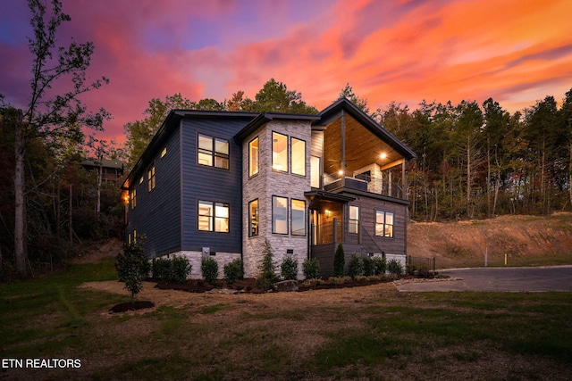 modern home featuring a balcony