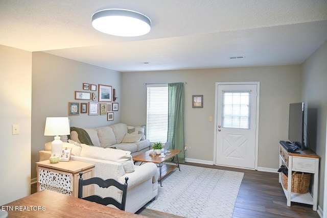 living room featuring dark hardwood / wood-style flooring