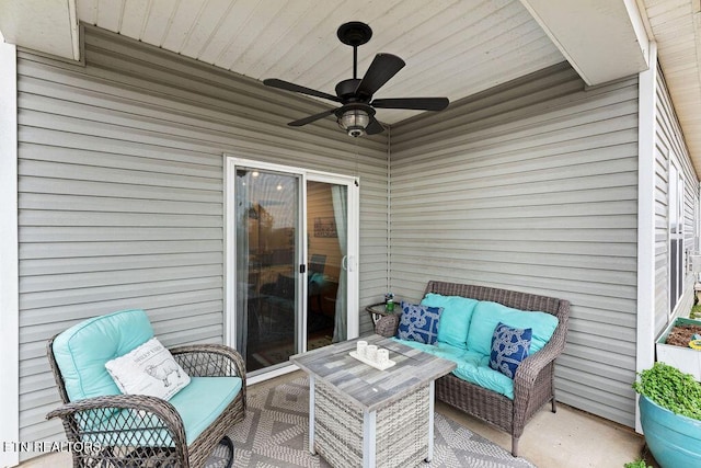 view of patio with an outdoor hangout area and ceiling fan