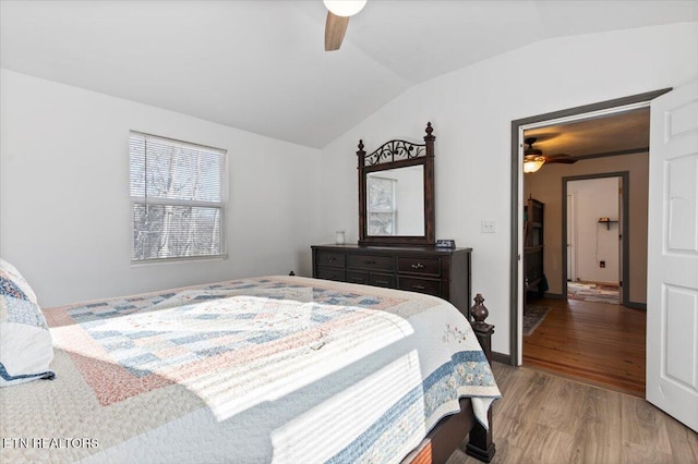 291 Marina Ln, Lafollette, TN 37766 - bedroom with ceiling fan, light hardwood / wood-style floors, and lofted ceiling