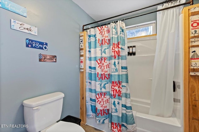 291 Marina Ln, Lafollette, TN 37766 - bathroom featuring shower / bath combination with curtain and toilet