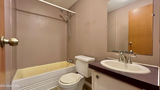 full bathroom featuring shower / washtub combination, vanity, and toilet