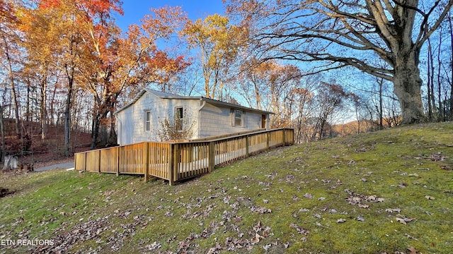 view of yard featuring a wooden deck