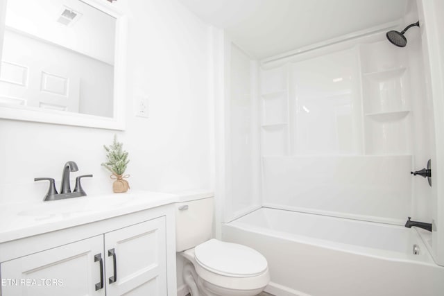 full bathroom with vanity, shower / bathtub combination, and toilet