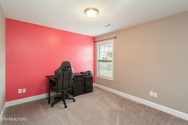 view of carpeted home office