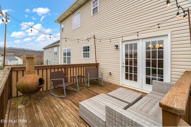 wooden terrace with french doors