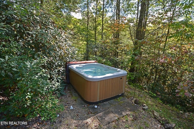 view of yard featuring a hot tub