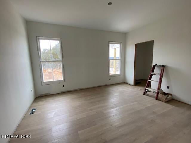 unfurnished room with light wood-type flooring and a wealth of natural light