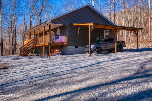 exterior space featuring a carport