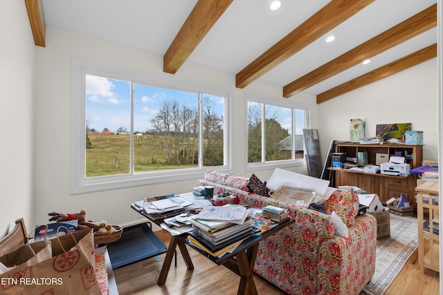 1430 Maple Ln, Greenback, TN 37742 - living area featuring beam ceiling, light wood finished floors, and recessed lighting