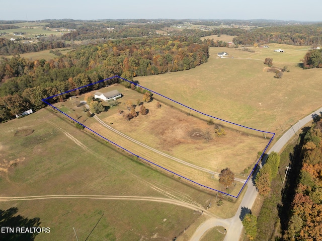 bird's eye view featuring a rural view