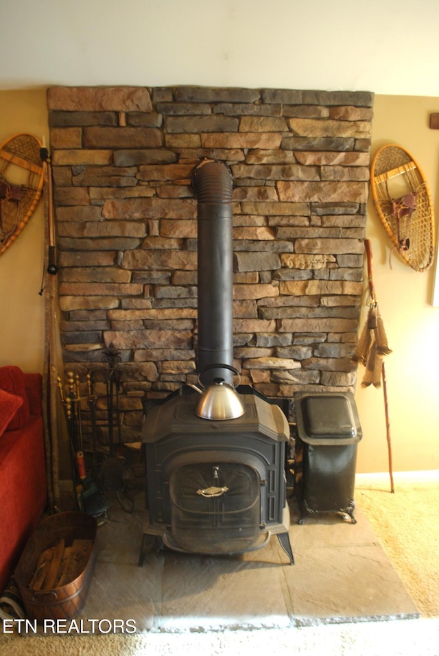 details featuring a wood stove