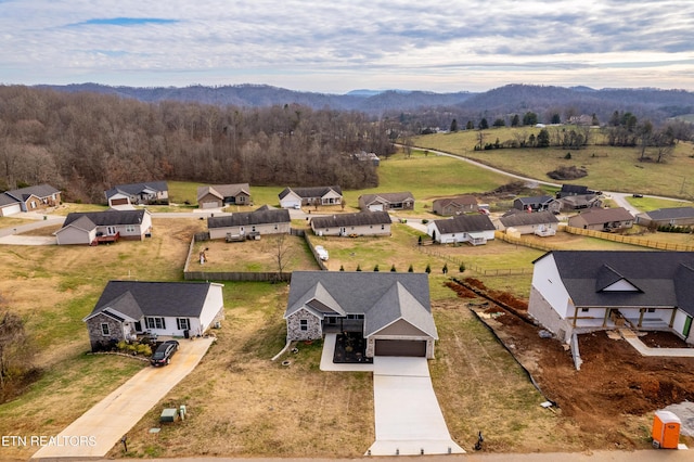 bird's eye view featuring a mountain view