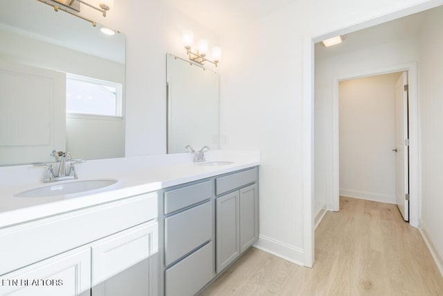 bathroom featuring wood-type flooring and vanity