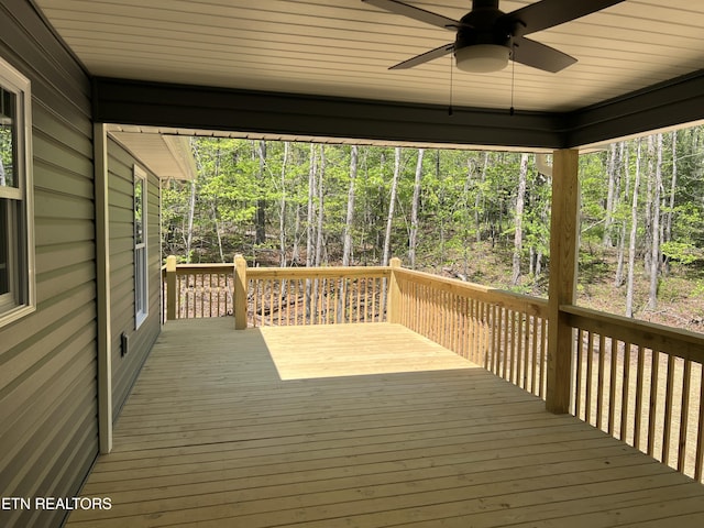 150 Hunterwood Ln, Fairfield Glade, TN 38558 - wooden terrace featuring a wooded view and ceiling fan