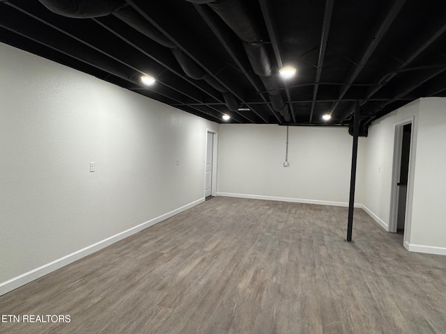 basement featuring hardwood / wood-style floors