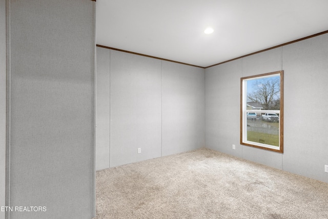 carpeted empty room featuring ornamental molding