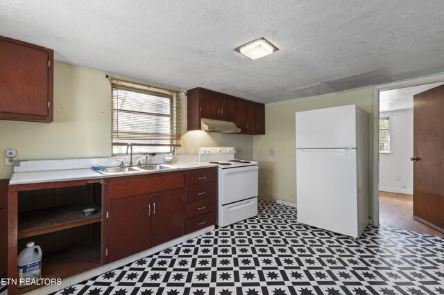 1886 5th St, Jellico, TN 37762 - kitchen with sink, a textured ceiling, and white appliances