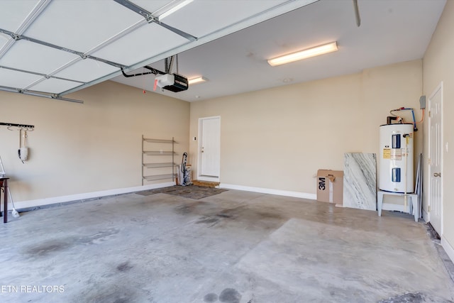 garage with water heater and a garage door opener