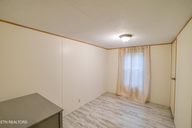 empty room featuring a textured ceiling and light hardwood / wood-style flooring