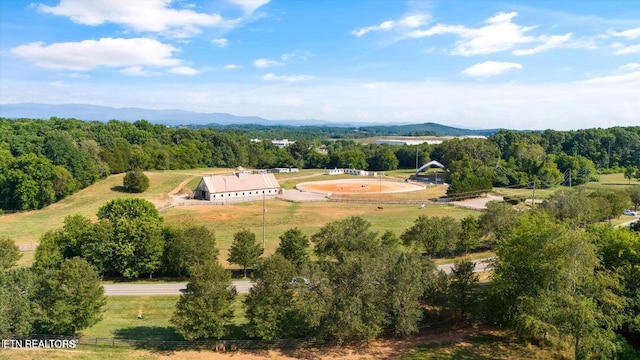 aerial view with a mountain view and a rural view